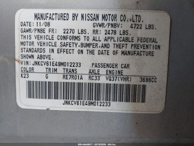 Продажа на аукционе авто 2009 Infiniti G37 Journey, vin: JNKCV61E49M012233, номер лота: 44440617