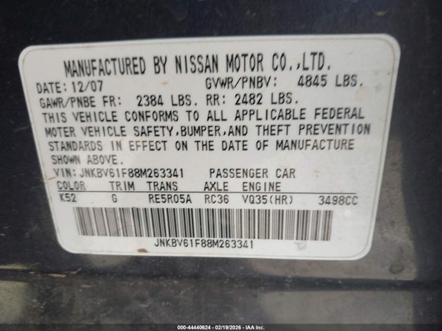 Aukcja sprzedaży 2008 Infiniti G35x, vin: JNKBV61F88M263341, numer aukcji: 44440624