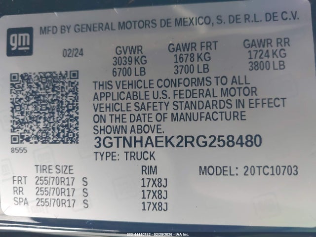 Продажа на аукционе авто 2024 Gmc Sierra 1500 2wd  Standard Box Pro, vin: 3GTNHAEK2RG258480, номер лота: 44440742