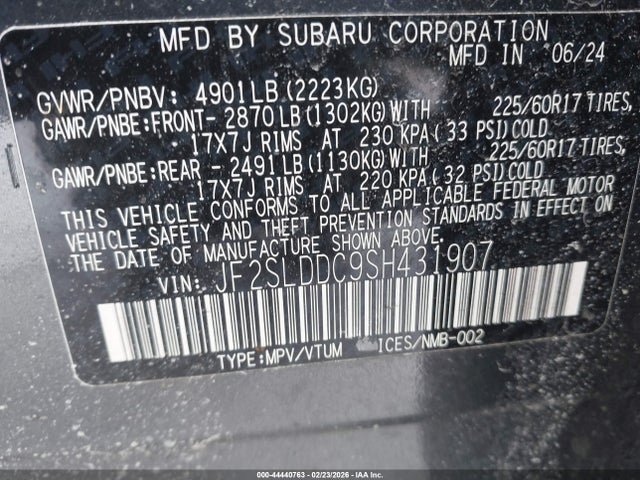44440763 :رقم المزاد ، JF2SLDDC9SH431907 vin ، 2025 Subaru Forester Premium مزاد بيع