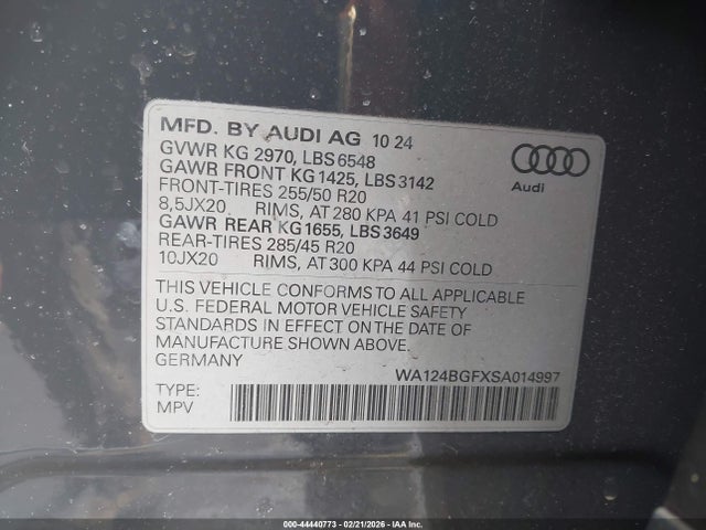 WA124BGFXSA014997 Audi Q6 E-tron Premium Plus Quattro