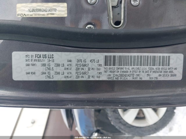 Продажа на аукционе авто 2017 Jeep Compass Sport 4x4, vin: 1C4NJDBB2HD143772, номер лота: 44440776