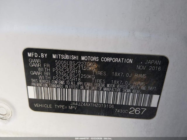 2017 MITSUBISHI OUTLANDER JA4JZ4AX1HZ019106 Photo 8