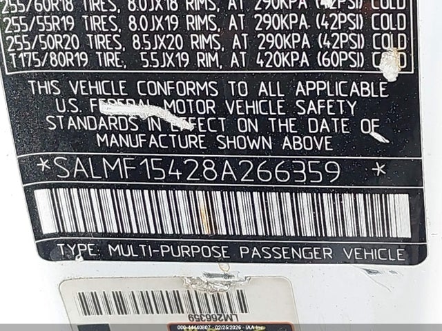 2008 LAND ROVER RANGE ROVER SALMF15428A266359 Photo 8