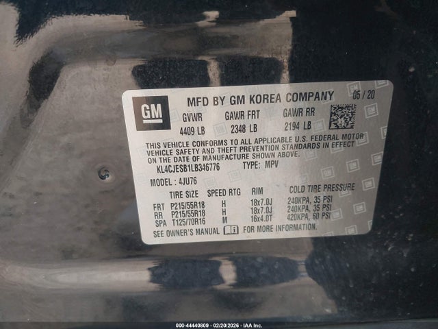 Продаж на аукціоні авто 2020 Buick Encore Awd Preferred, vin: KL4CJESB1LB346776, номер лоту: 44440809