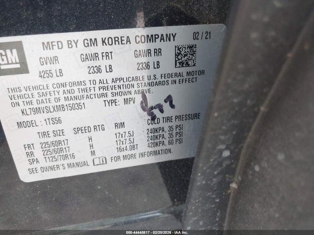 KL79MVSLXMB150351 Chevrolet Trailblazer Fwd Activ