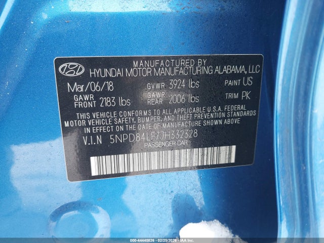 5NPD84LF7JH332328 Hyundai ELANTRA SEL