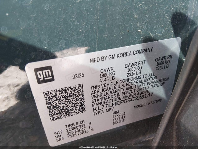 KL77LHEP5SC228147 Chevrolet Trax Fwd Lt