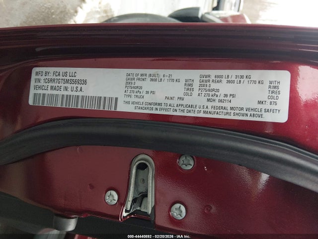 Продажа на аукционе авто 2021 Ram 1500 Classic Warlock  4x4 6'4 Box, vin: 1C6RR7GT5MS569336, номер лота: 44440892