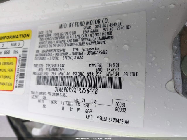 Ford Fusion Titanium 2015 3FA6P0K9XFR226448 Image 9