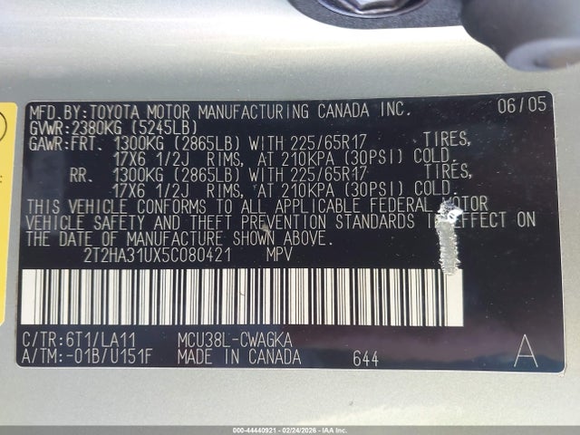 2005 Lexus Rx 330 მანქანა იყიდება აუქციონზე, vin: 2T2HA31UX5C080421, აუქციონის ნომერი: 44440921
