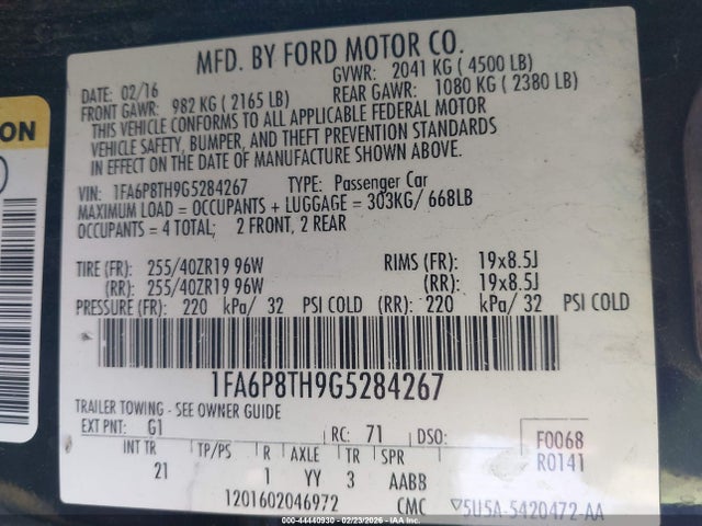 Ford Mustang Ecoboost 2016 1FA6P8TH9G5284267 Image 9