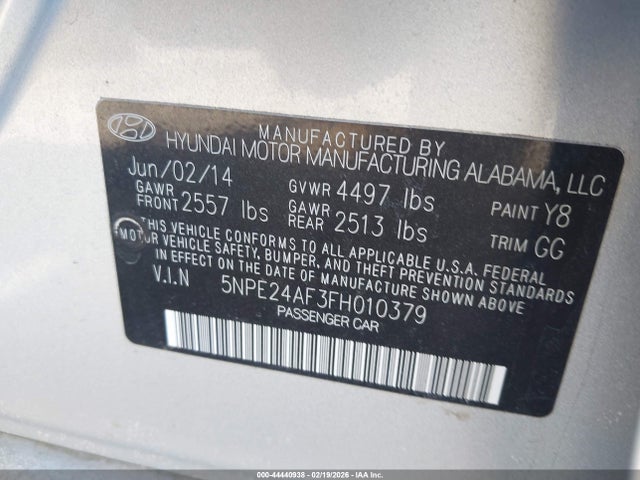 Auction sale of the 2015 Hyundai Sonata Se, vin: 5NPE24AF3FH010379, lot number: 44440938
