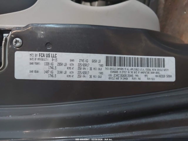 2016 Chrysler Town & Country Touring მანქანა იყიდება აუქციონზე, vin: 2C4RC1BG0GR135445, აუქციონის ნომერი: 44440941