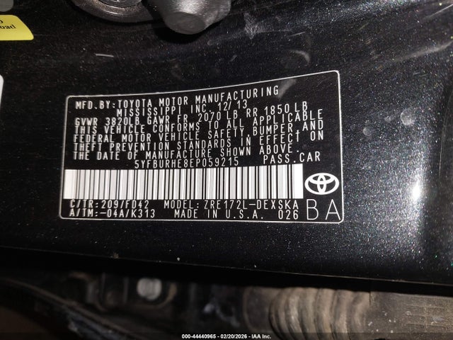 Aukcja sprzedaży 2014 Toyota Corolla S Plus, vin: 5YFBURHE8EP059215, numer aukcji: 44440965