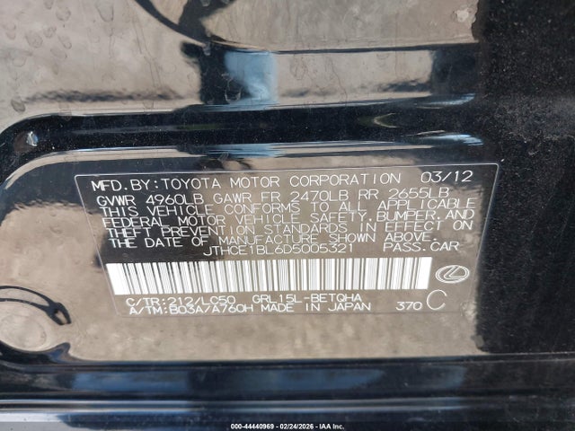 Aukcja sprzedaży 2013 Lexus Gs 350, vin: JTHCE1BL6D5005321, numer aukcji: 44440969