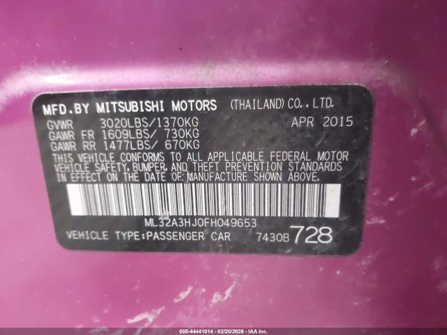 2015 MITSUBISHI MIRAGE ML32A3HJ0FH049653 Photo 8
