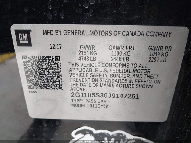 Chevrolet IMPALA 1LT 2018 2G1105S30J9147251 Image 9