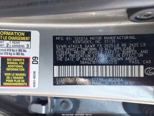 Продажа на аукционе авто 2020 Lexus Es 350 F Sport, vin: 58AGZ1B11LU065215, номер лота: 44441040