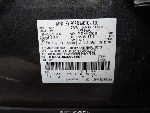 1FMSK8DHXLGC55571 Ford EXPLORER XLT