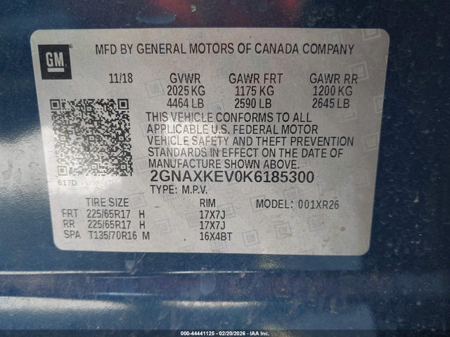 2GNAXKEV0K6185300 Chevrolet EQUINOX LT