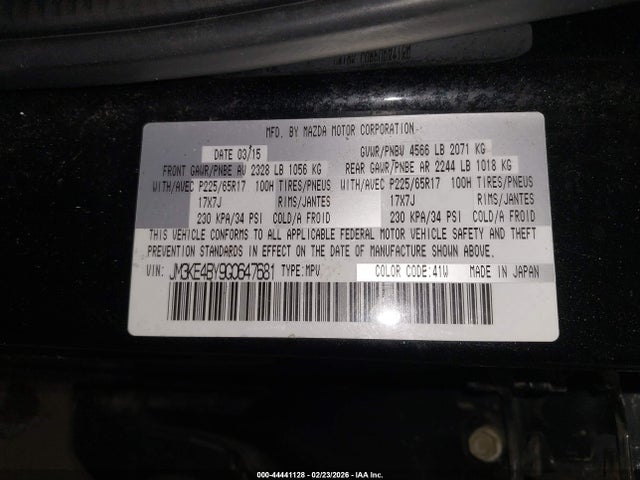 44441128 :رقم المزاد ، JM3KE4BY9G0647681 vin ، 2016 Mazda Cx-5 Sport مزاد بيع