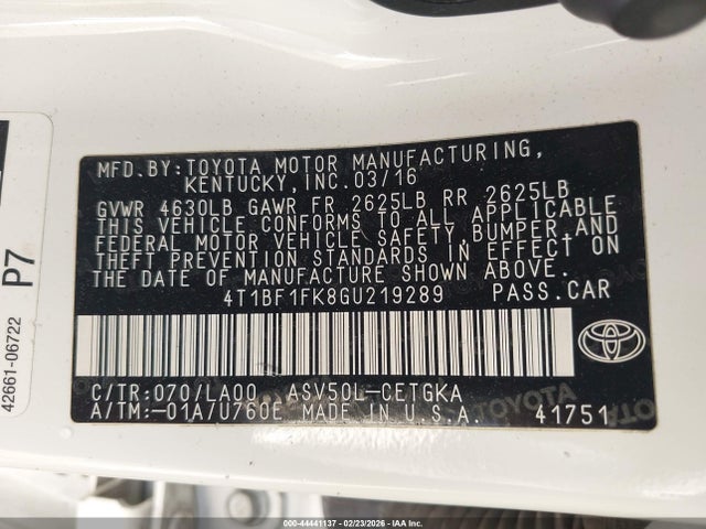 Toyota CAMRY XLE 2016 4T1BF1FK8GU219289 Image 9