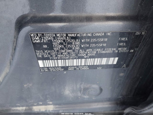 Toyota Rav4 Limited 2016 2T3DFREV0GW538373 Image 9