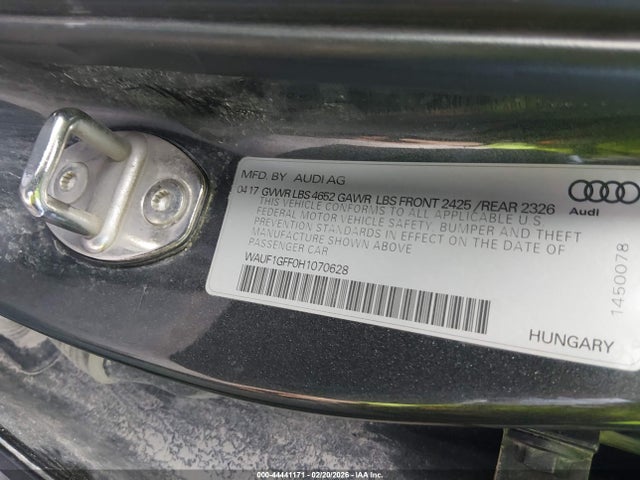 Продаж на аукціоні авто 2017 Audi S3 2.0t Premium Plus, vin: WAUF1GFF0H1070628, номер лоту: 44441171