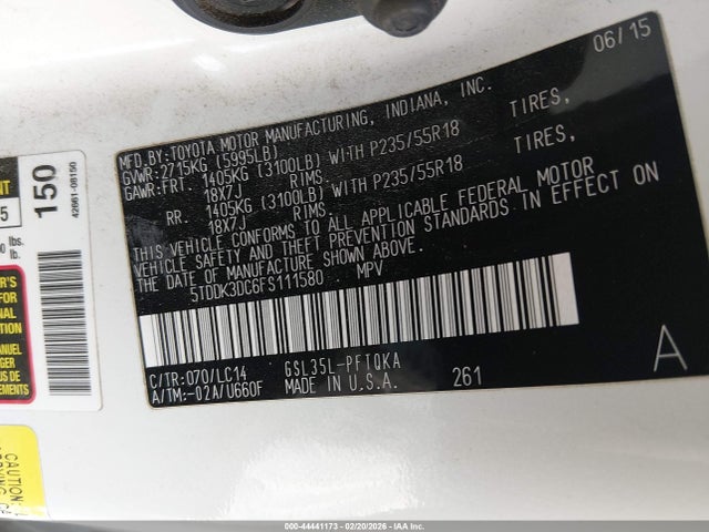 5TDDK3DC6FS111580 Toyota Sienna Xle 7 Passenger