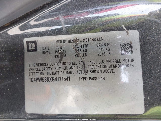 2016 Buick Verano Sport Touring Group მანქანა იყიდება აუქციონზე, vin: 1G4PW5SKXG4171541, აუქციონის ნომერი: 44441185