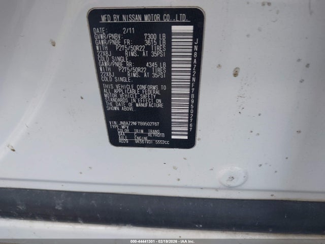 Aukcja sprzedaży 2011 Infiniti Qx56, vin: JN8AZ2NF7B9502767, numer aukcji: 44441301
