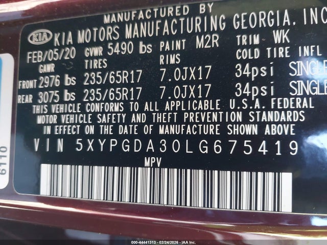 Продажа на аукционе авто 2020 Kia Sorento 2.4l Lx, vin: 5XYPGDA30LG675419, номер лота: 44441313
