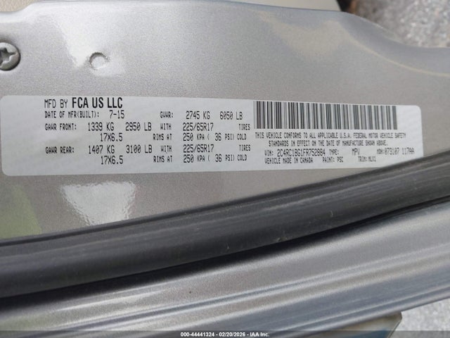 2015 Chrysler Town & Country Touring მანქანა იყიდება აუქციონზე, vin: 2C4RC1BG1FR752884, აუქციონის ნომერი: 44441324
