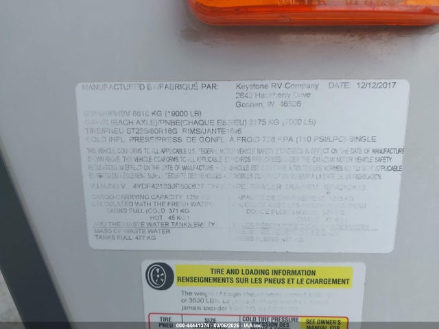 4YDF42133JR800627 Keystone Rv Other