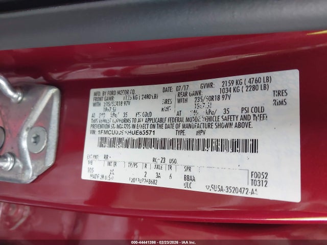 Ford Escape Titanium 2017 1FMCU0J91HUE85571 Image 9