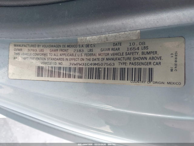 44441508 :رقم المزاد ، 3VWPW31C49M507563 vin ، 2009 Volkswagen New Beetle 2.5l مزاد بيع