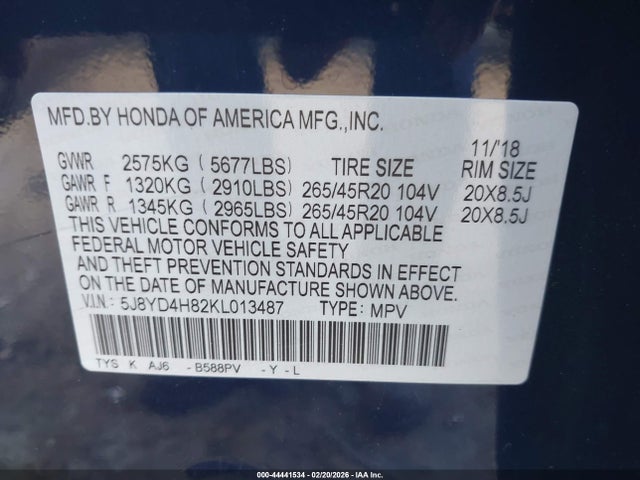 2019 Acura Mdx Advance Pkg მანქანა იყიდება აუქციონზე, vin: 5J8YD4H82KL013487, აუქციონის ნომერი: 44441534
