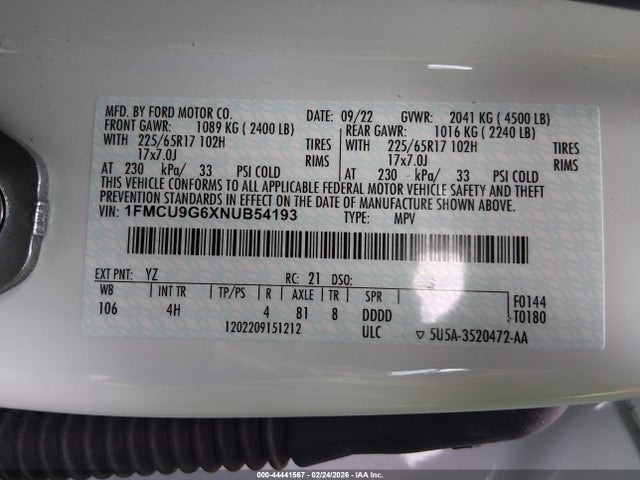 1FMCU9G6XNUB54193 Ford ESCAPE SE