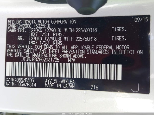 JTJBJRBZ8G2031725 Lexus NX 300H