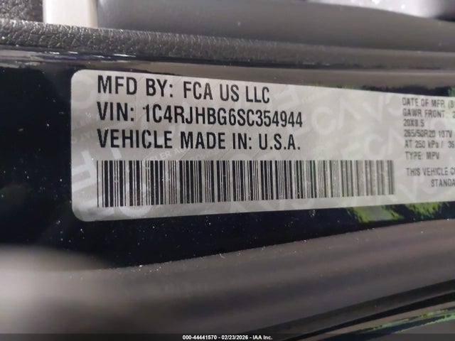 44441570 :رقم المزاد ، 1C4RJHBG6SC354944 vin ، 2025 Jeep Grand Cherokee Limited 4x4 مزاد بيع