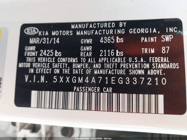 KIA Optima Lx 2014 5XXGM4A71EG337210 Image 9