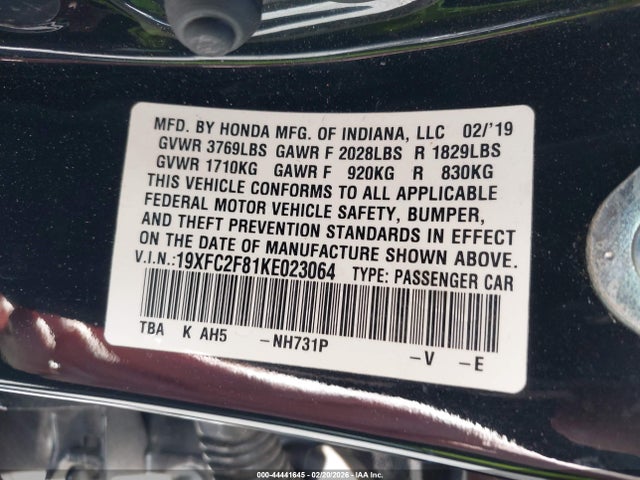 Honda Civic Sport 2019 19XFC2F81KE023064 Image 9