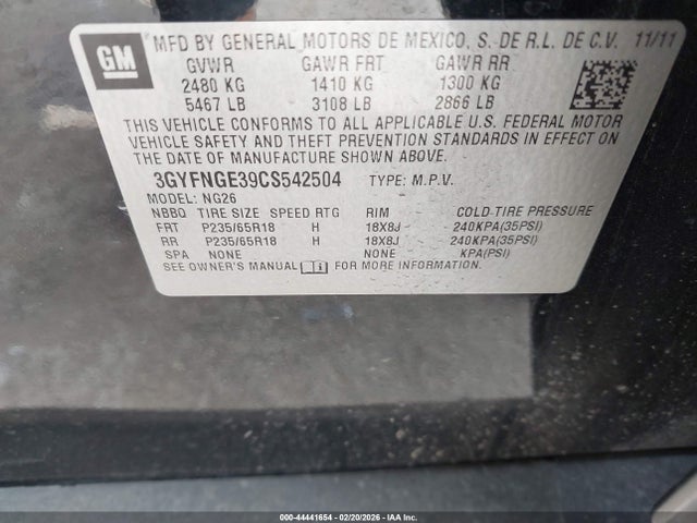 Продажа на аукционе авто 2012 Cadillac Srx Standard, vin: 3GYFNGE39CS542504, номер лота: 44441654