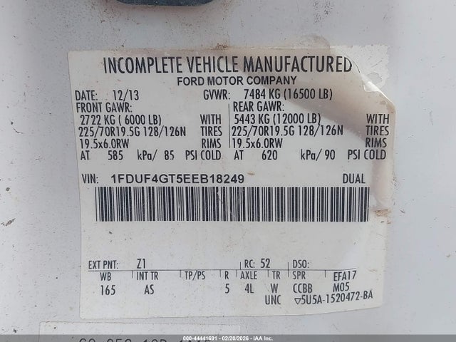 Продажа на аукционе авто 2014 Ford F-450 Chassis Xl, vin: 1FDUF4GT5EEB18249, номер лота: 44441691