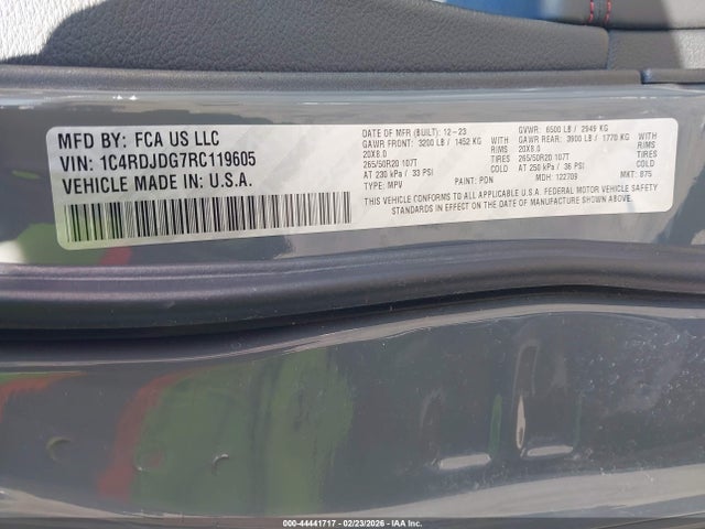 Продаж на аукціоні авто 2024 Dodge Durango Gt Plus Awd, vin: 1C4RDJDG7RC119605, номер лоту: 44441717
