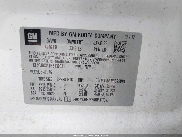 44441737 :رقم المزاد ، KL4CJBSM1HB130031 vin ، 2017 Buick Encore Preferred Ii مزاد بيع