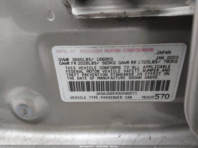 2003 MITSUBISHI LANCER JA3AJ26E93U080071 Photo 8