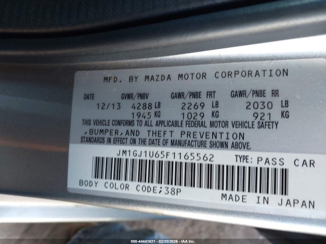 44441821 :رقم المزاد ، JM1GJ1U65F1165562 vin ، 2015 Mazda Mazda6 I Sport مزاد بيع