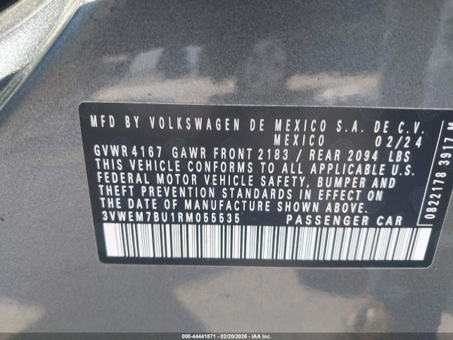 Aukcja sprzedaży 2024 Volkswagen Jetta 1.5t Se, vin: 3VWEM7BU1RM055535, numer aukcji: 44441871